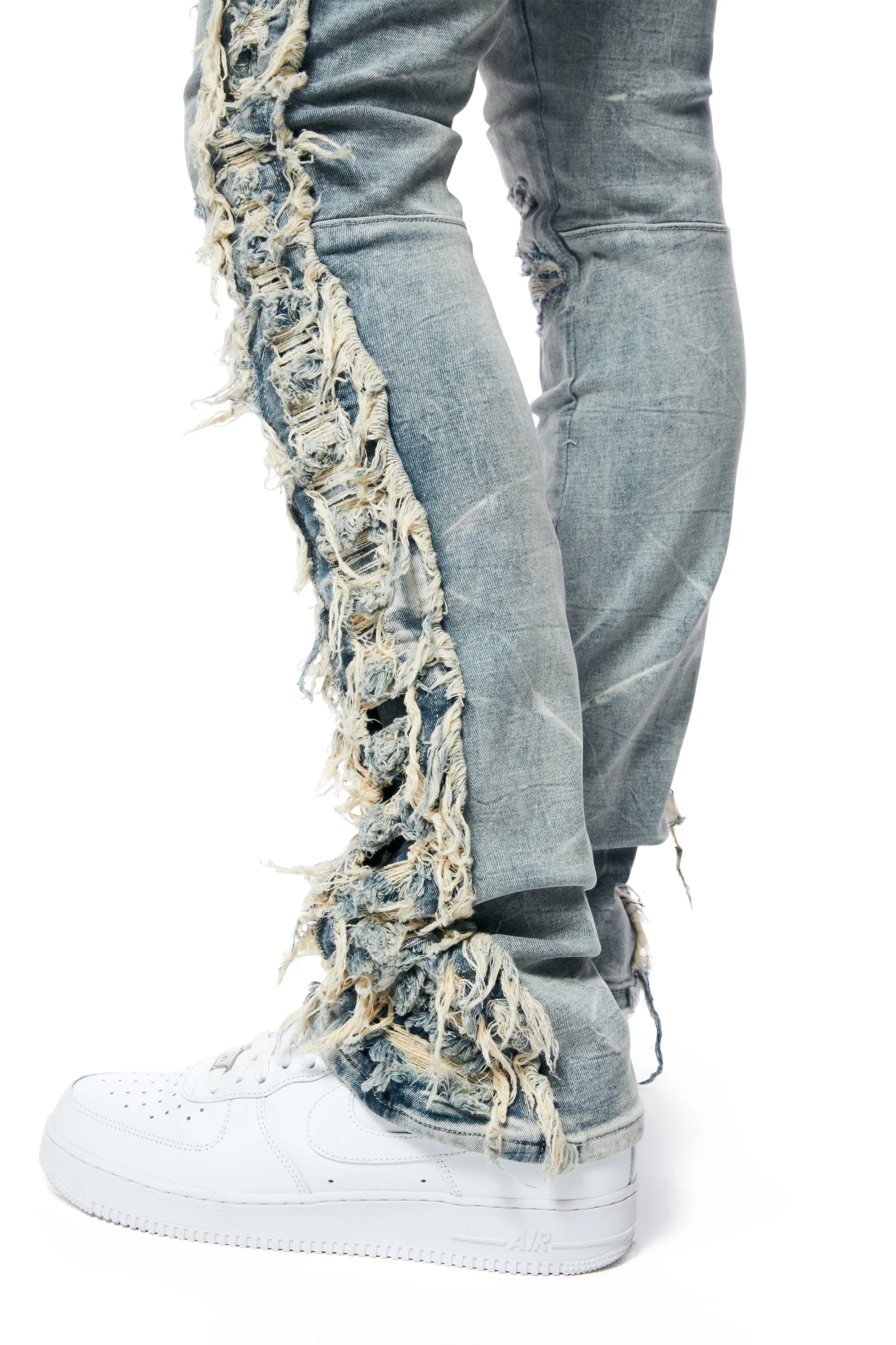 Frayed Stacked Denim Jeans - Bergen Blue