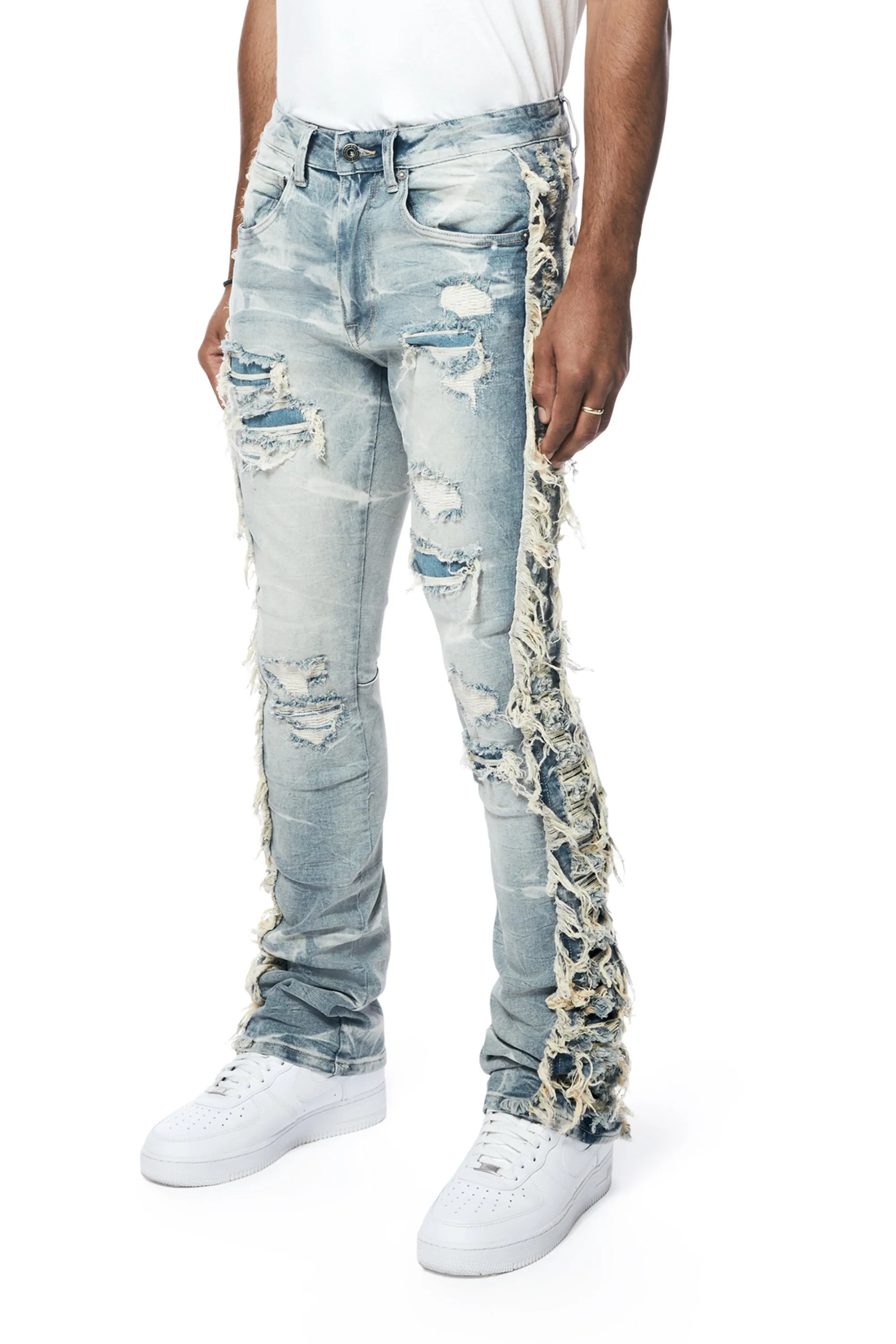 Frayed Stacked Denim Jeans - Bergen Blue