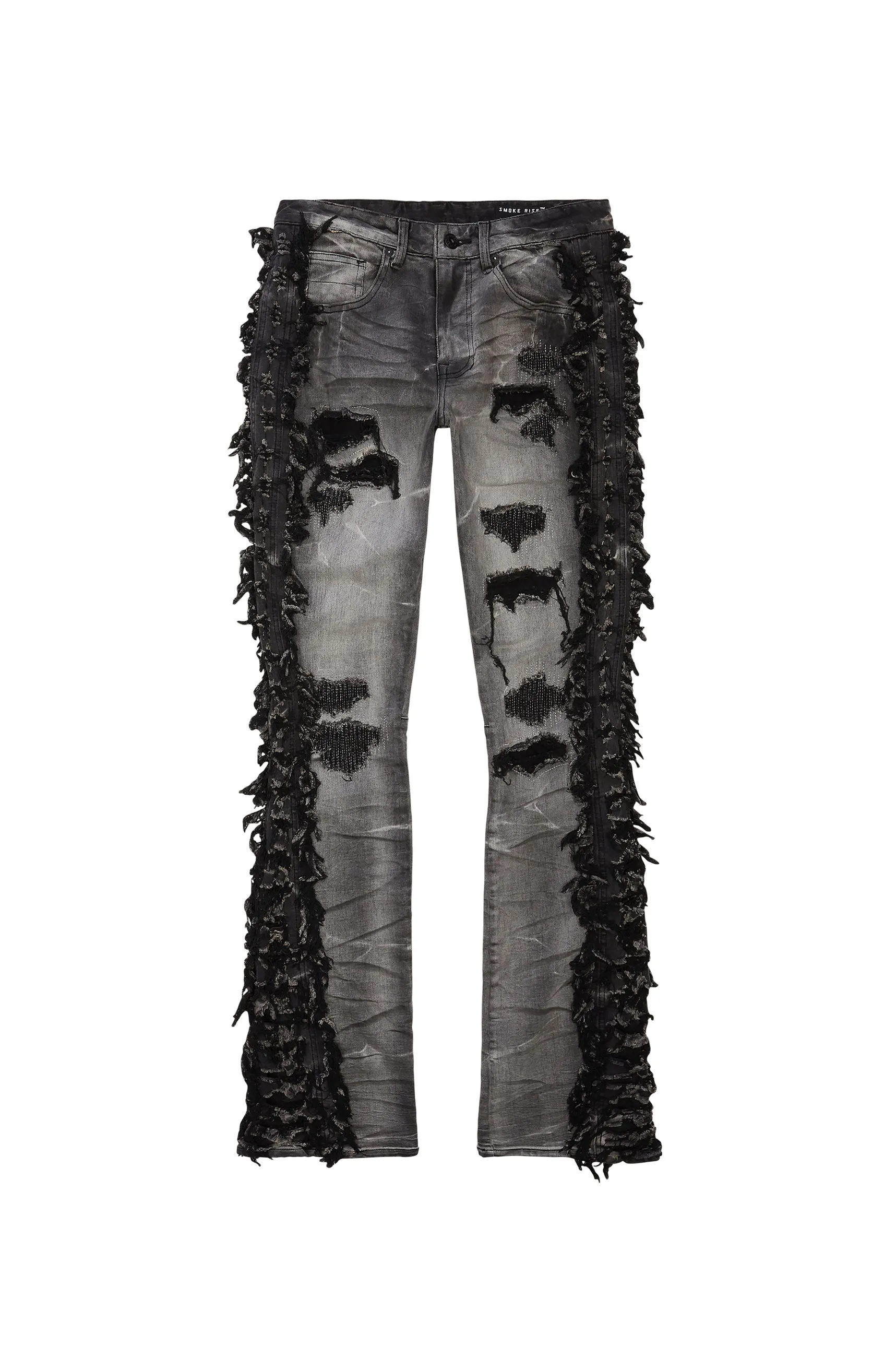 Frayed Stacked Denim Jeans - Lightning Black