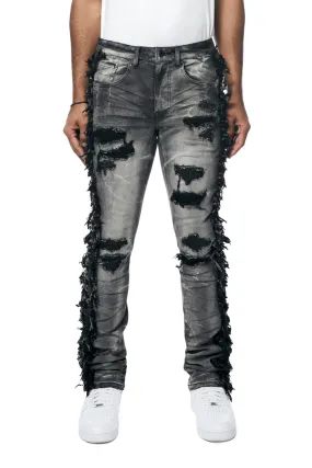 Frayed Stacked Denim Jeans - Lightning Black