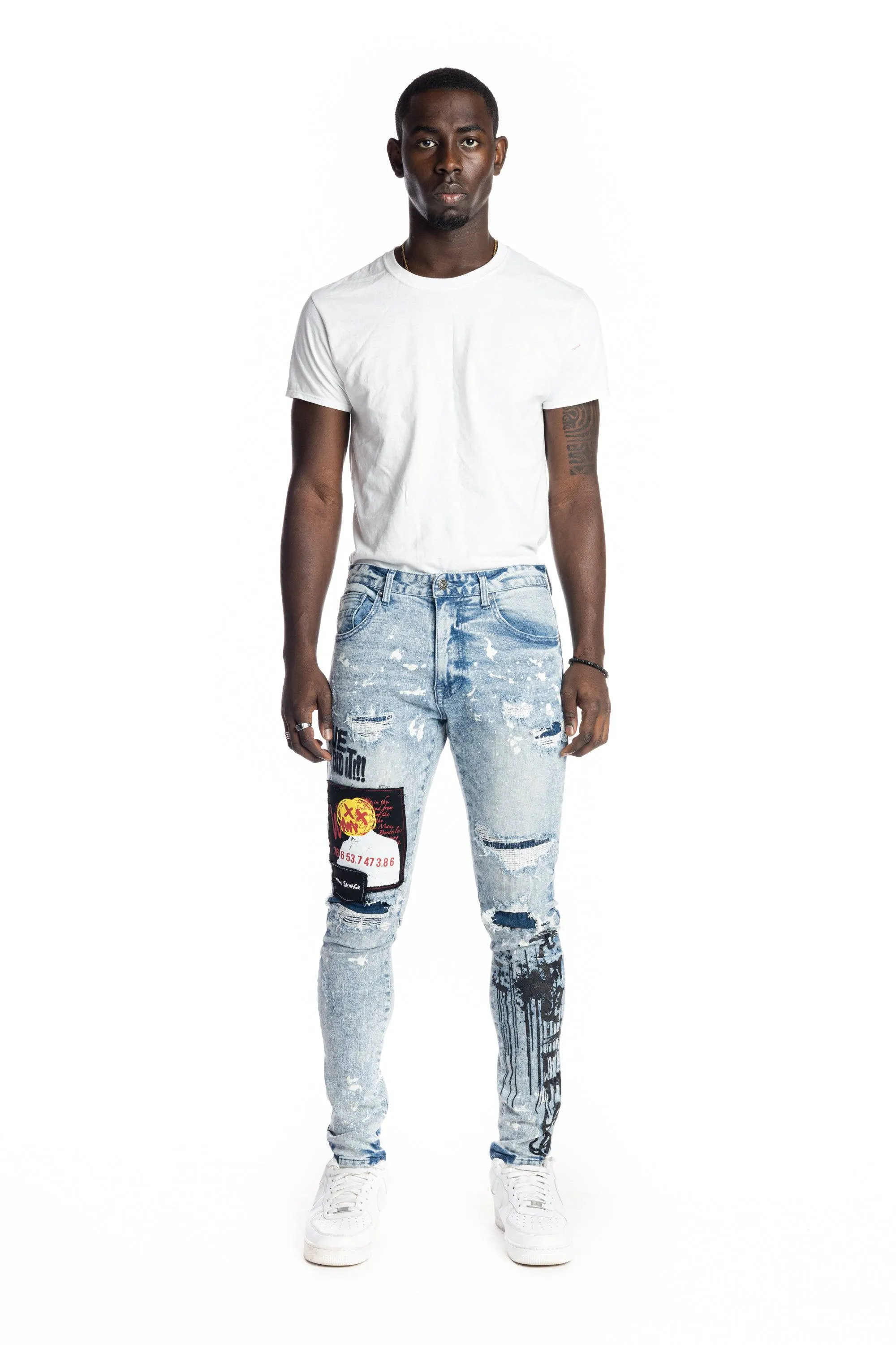 Graphic Patched Fashion Jeans - Mizu Blue