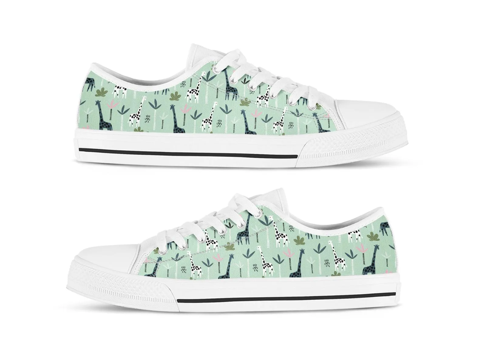 Green Giraffe Shoes Giraffe Sneakers Giraffe Cute Shoes Giraffe Lover Gifts Custom Low Top Converse Style Sneakers For Adults Women & Men