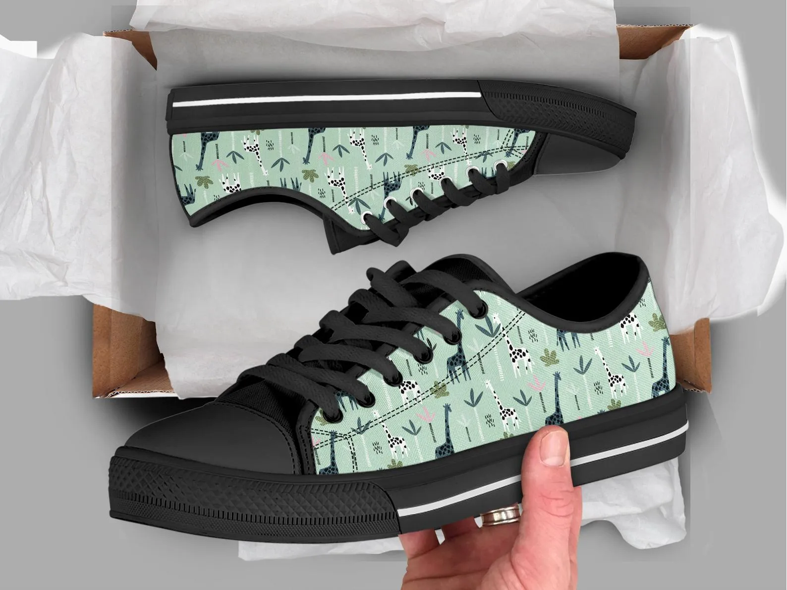 Green Giraffe Shoes Giraffe Sneakers Giraffe Cute Shoes Giraffe Lover Gifts Custom Low Top Converse Style Sneakers For Adults Women & Men