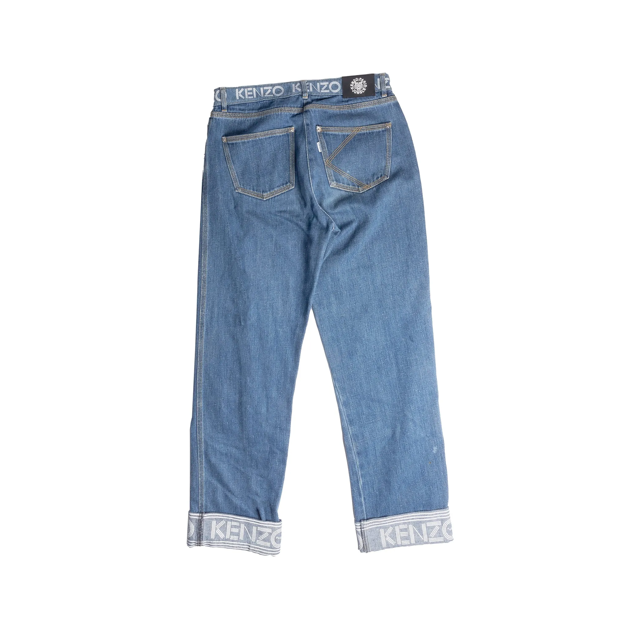 Kenzo Straight Fit Jeans with Logo Waist Band and Cuffs