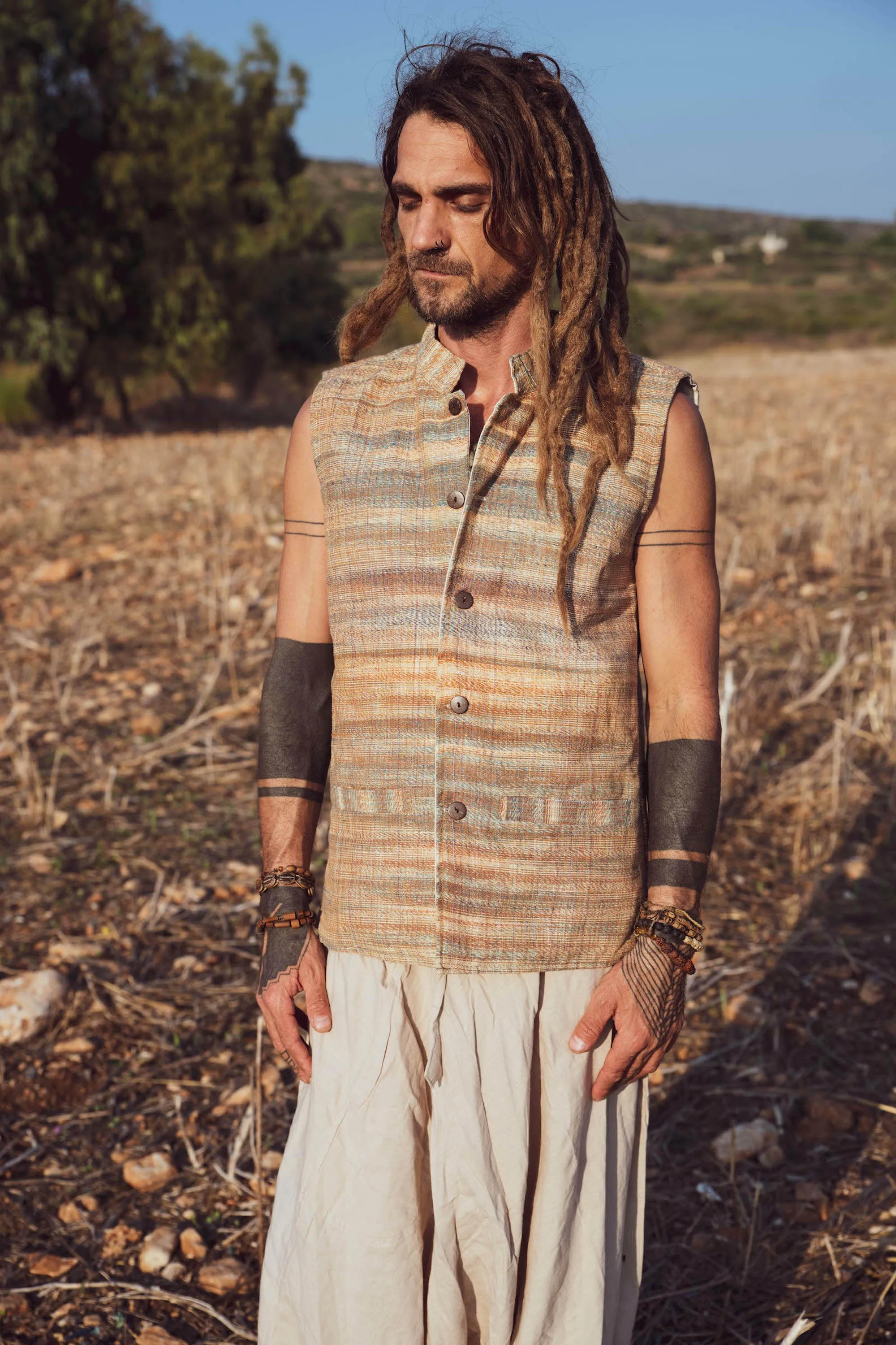 Khadi Cotton Vest with Collar