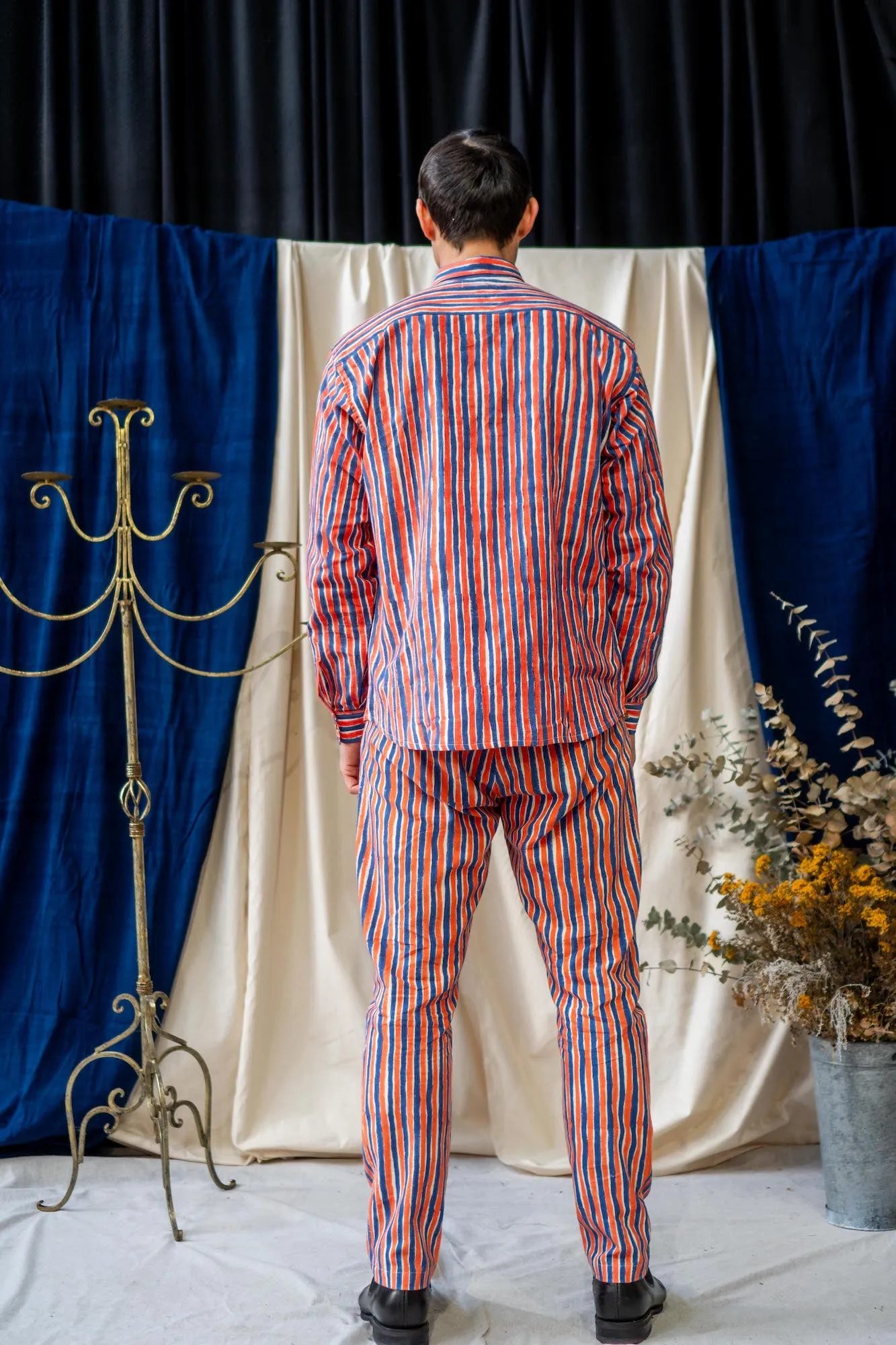 Long Sleeve Shirt - Blue and Orange Stripe Print