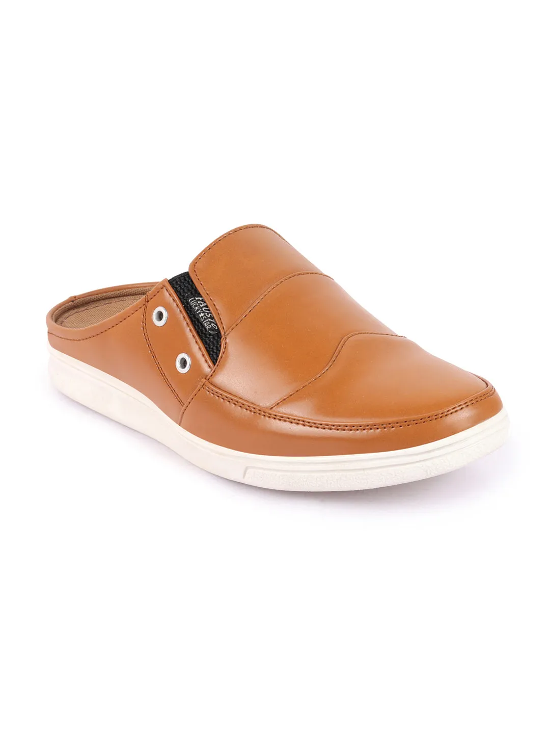 Men Beige Casual Back Open Classic Slip On Shoes