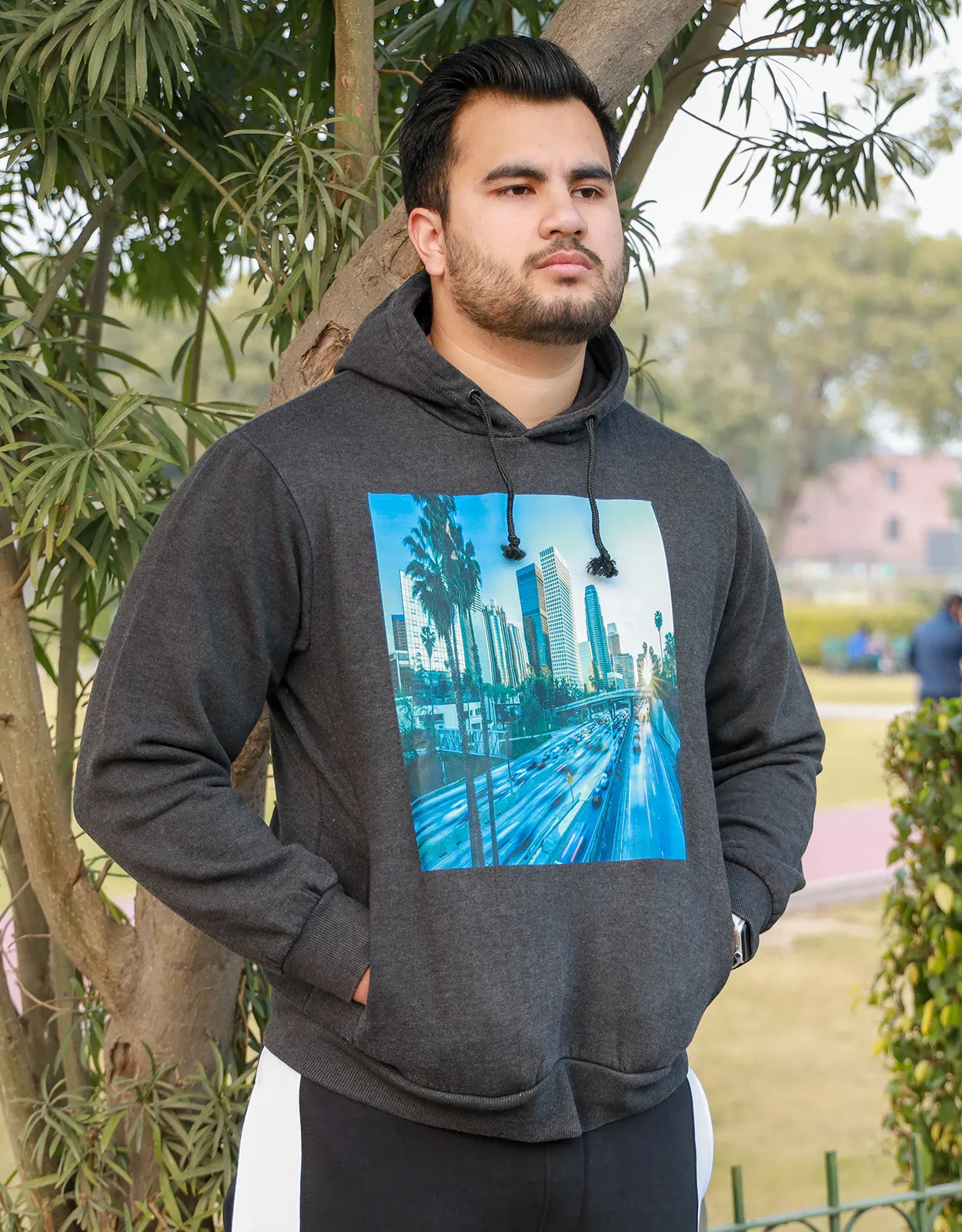 Men Black Pullover Graphic Hoodie