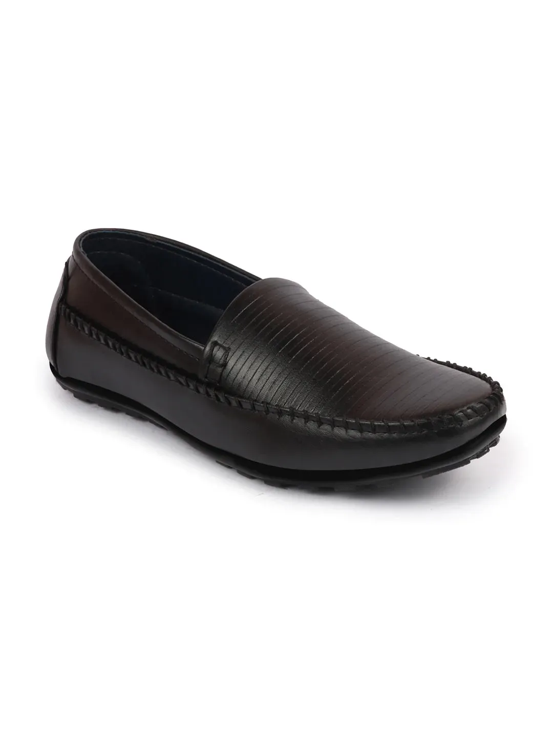 Men Black Side Stitched Broad Feet Ethnic Slip On Shoes