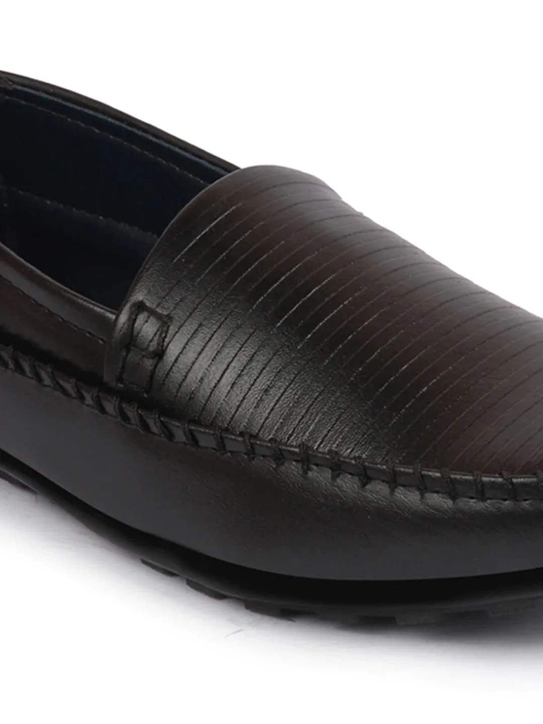 Men Black Side Stitched Broad Feet Ethnic Slip On Shoes