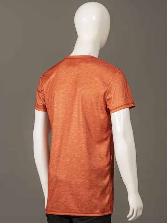 Men Crew Neck Orange Sports T-shirt