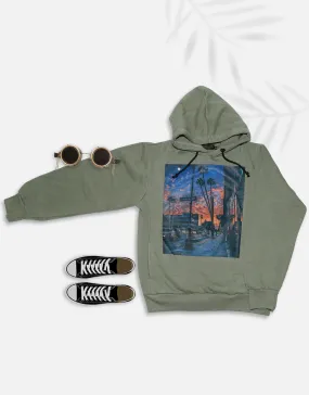 Men Green Pullover Graphic Hoodie