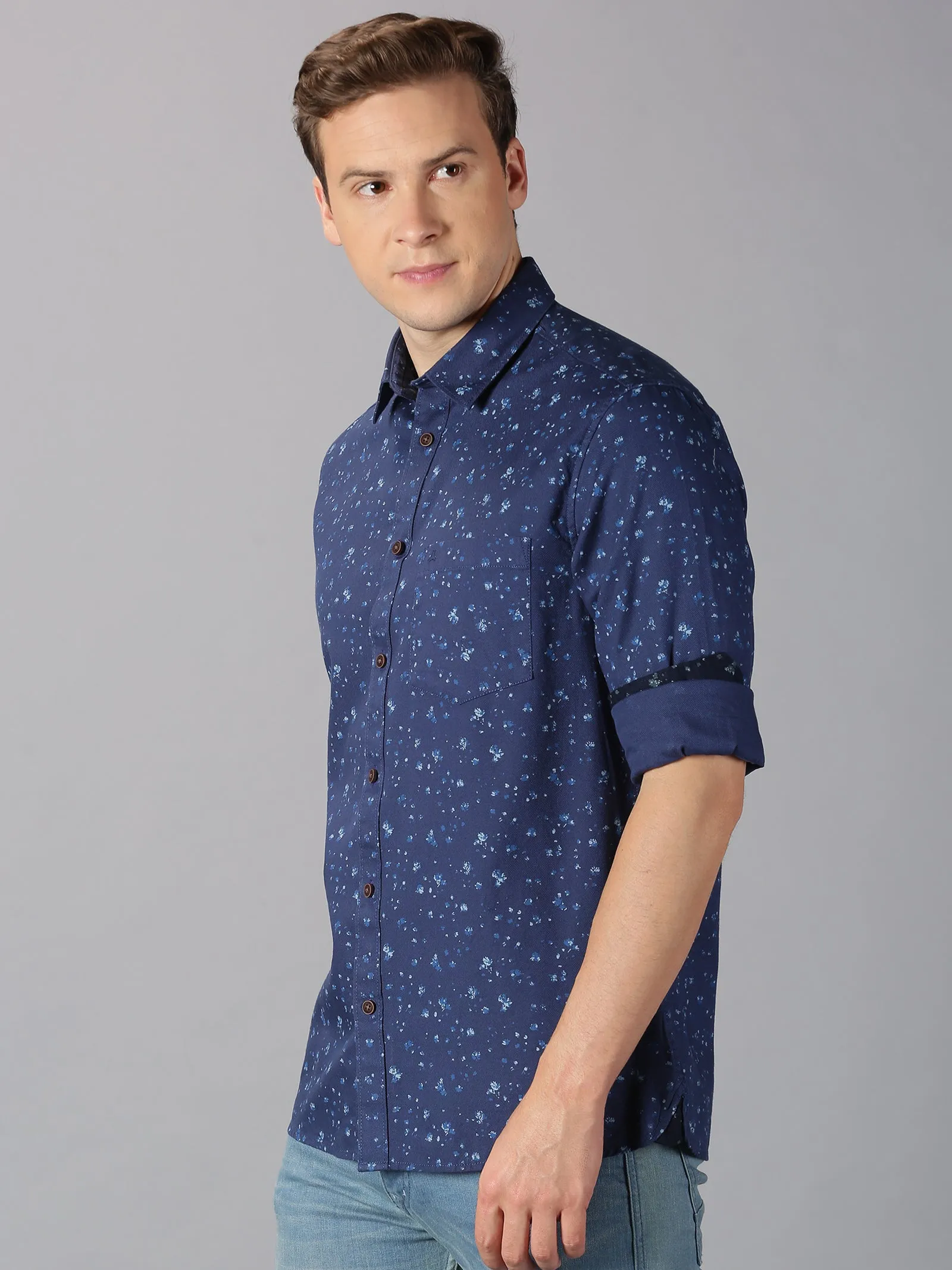 MEN'S BLUE PRINT SLIM FIT SHIRT