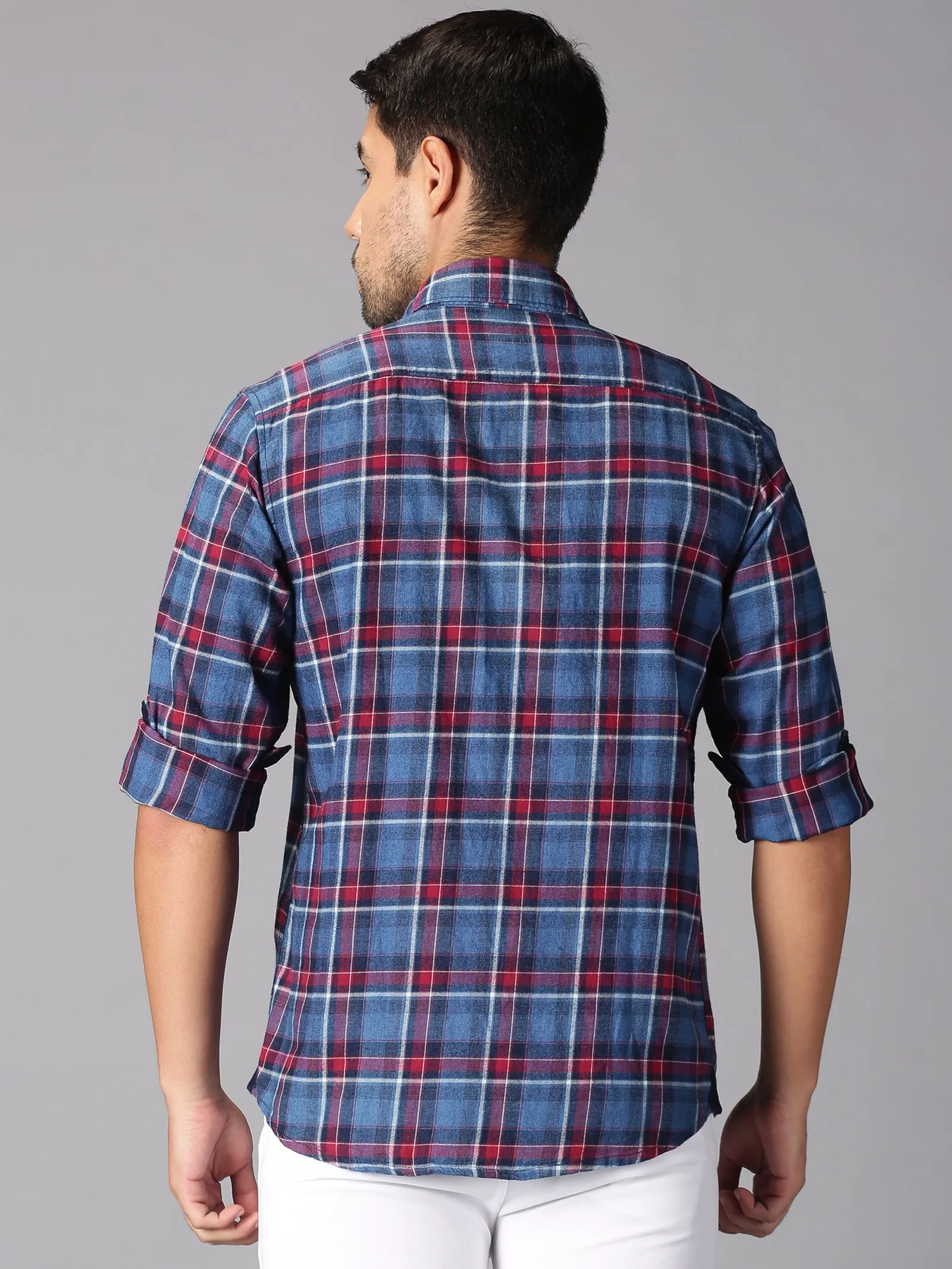 MEN'S BLUE RED CHECKS SLIM FIT SHIRT