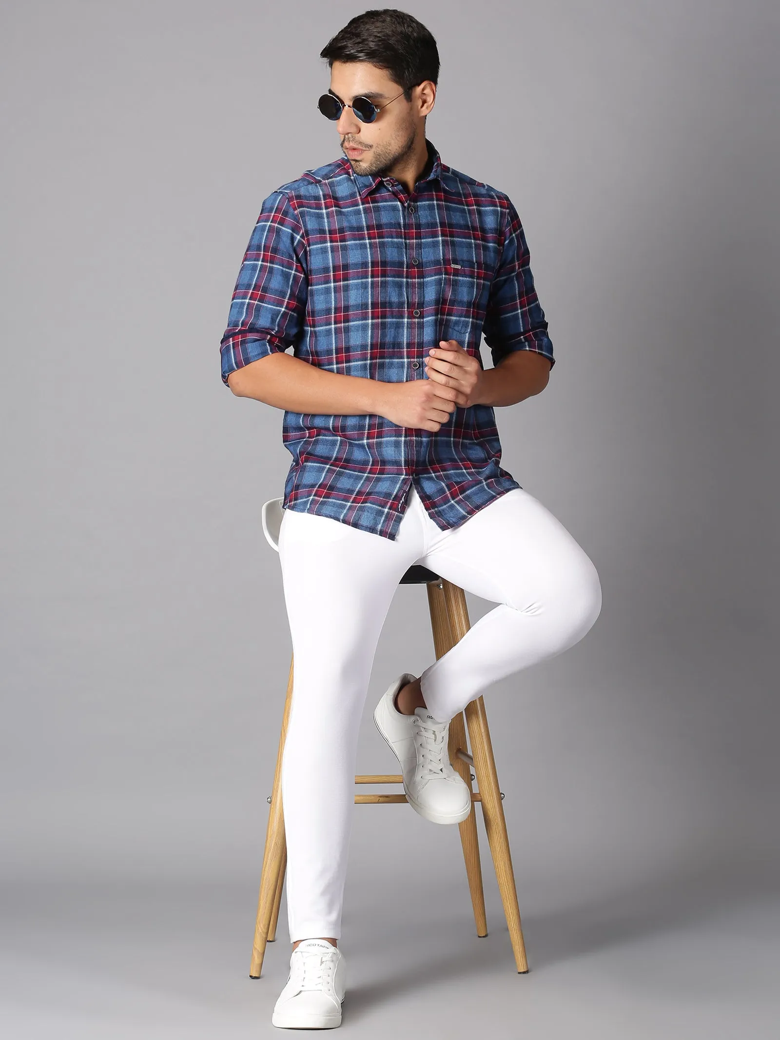 MEN'S BLUE RED CHECKS SLIM FIT SHIRT