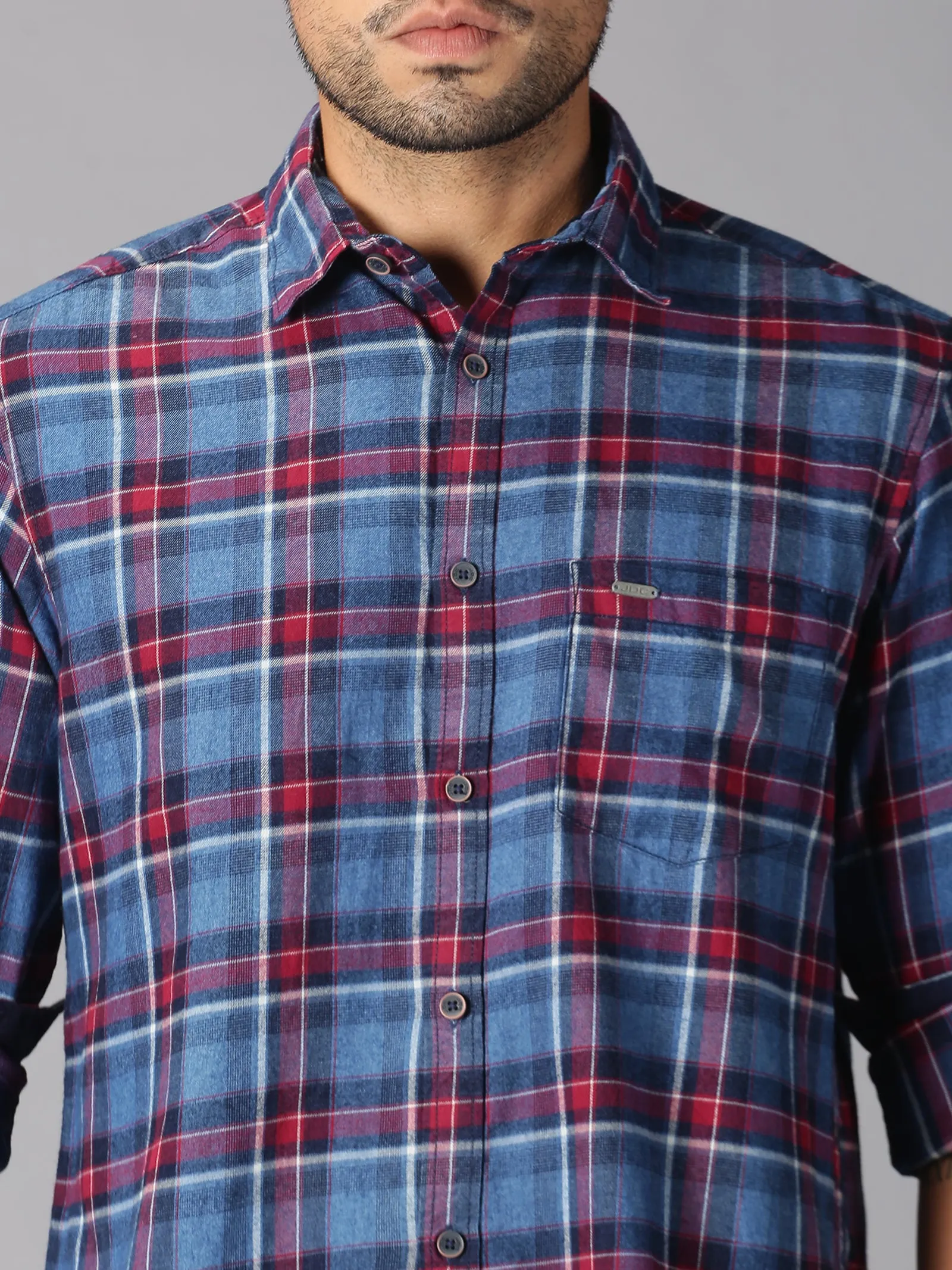 MEN'S BLUE RED CHECKS SLIM FIT SHIRT