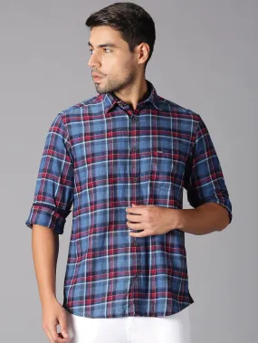 MEN'S BLUE RED CHECKS SLIM FIT SHIRT