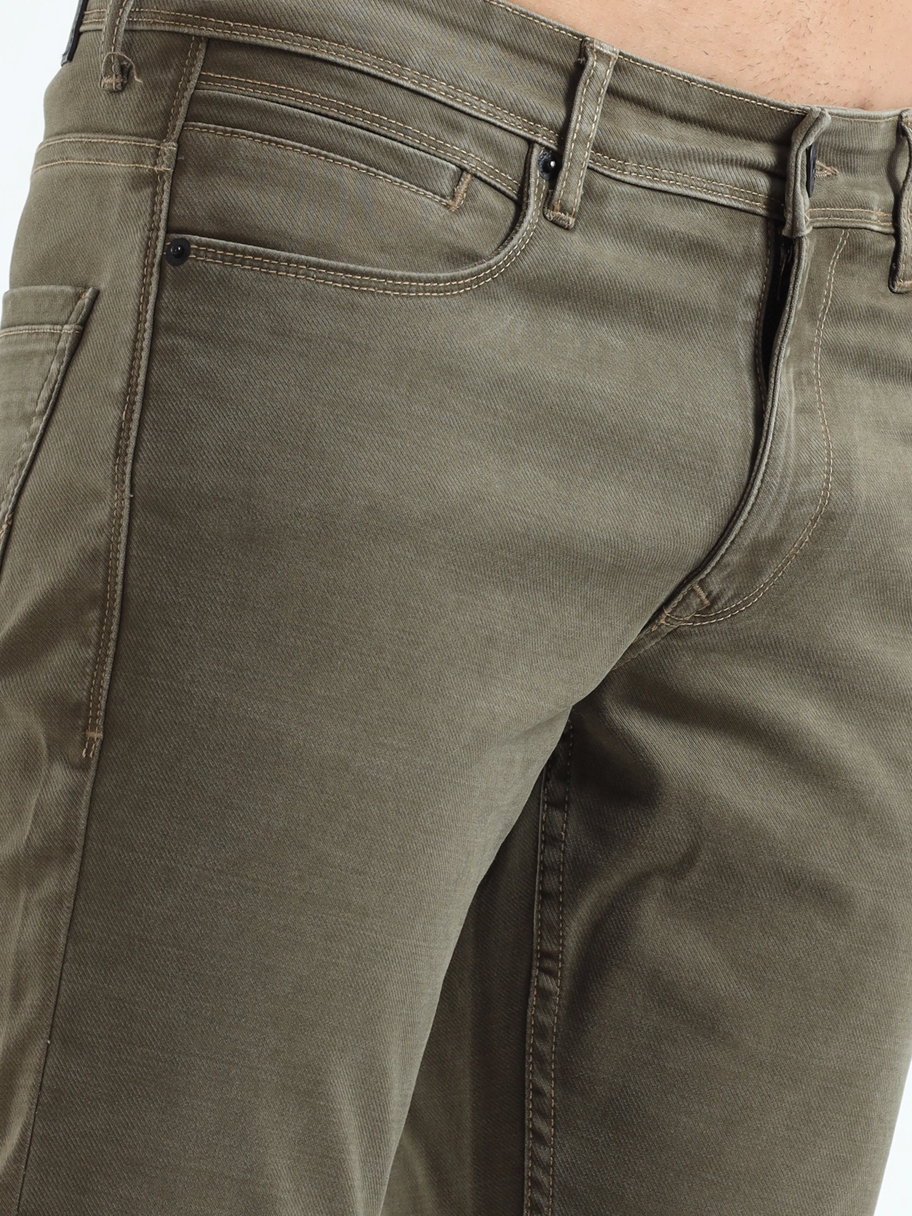 MEN'S DK.KHAKI SOLID SLIM FIT JEANS