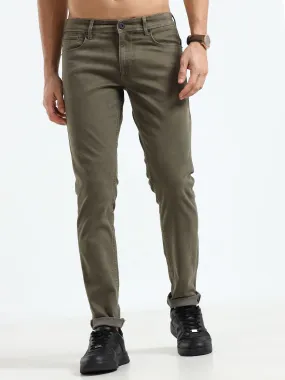 MEN'S DK.KHAKI SOLID SLIM FIT JEANS