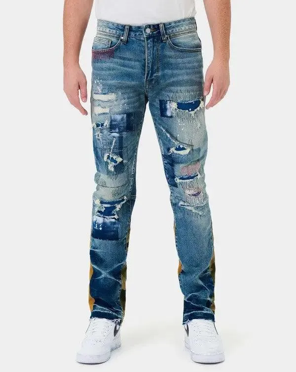 Men's Jeans Ripped & Repaired Slim Straight