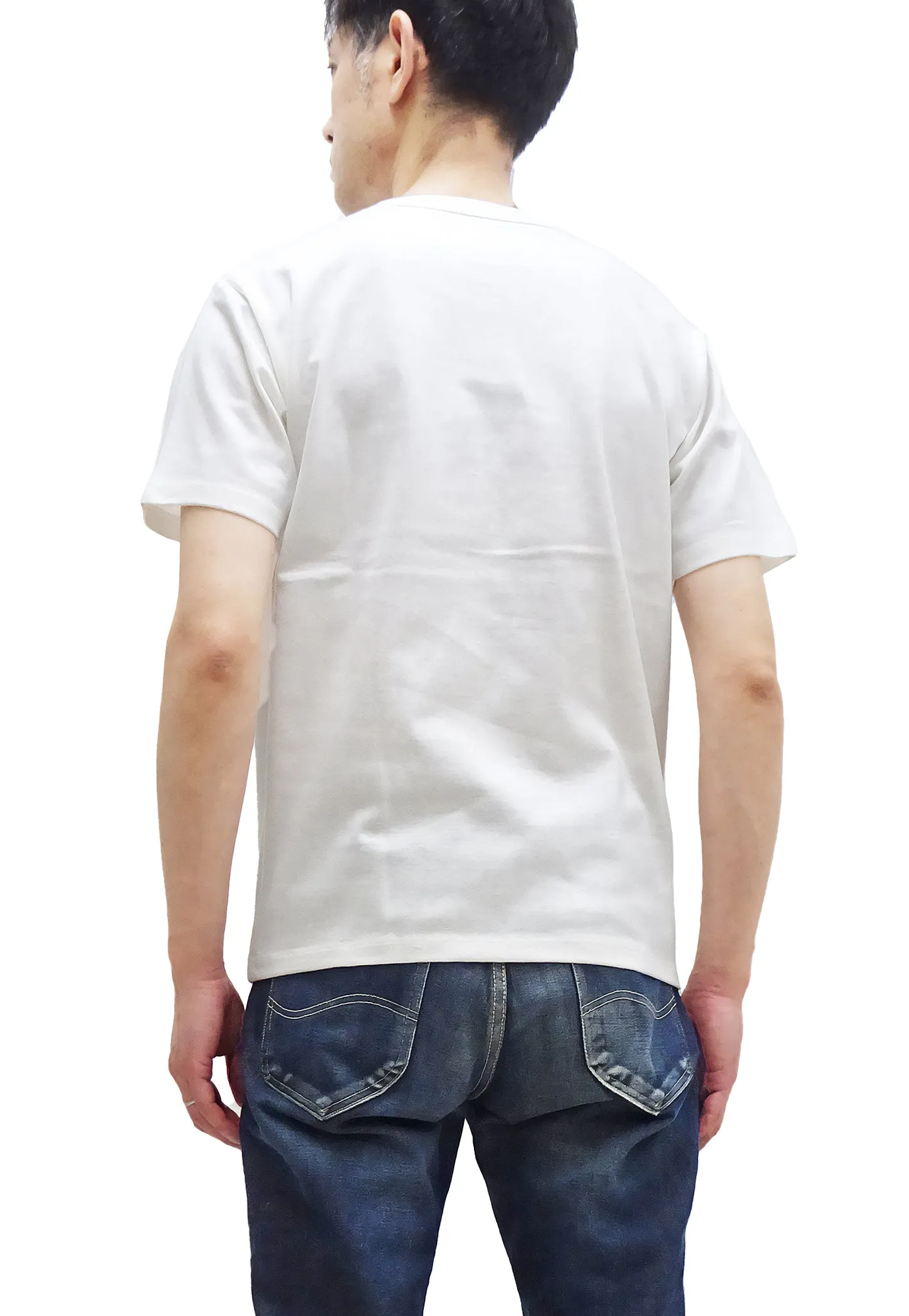 Momotaro Jeans Pocket T-shirt Men's Short Sleeve Tee Shirt with Decorative Stitched Denim Pocket MTS0020M31 White