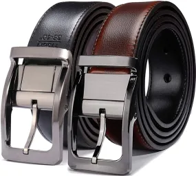 MRoyale™ Men's Reversible Leather Belt | 1.25” Waist Strap Silver Buckle | 2-in-1 Design