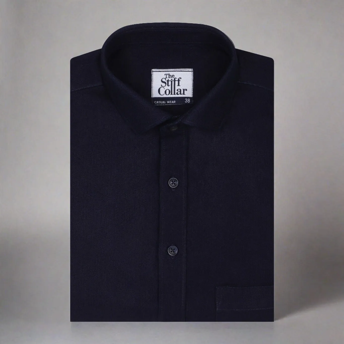 Navy Herringbone Regular Fit Shirt