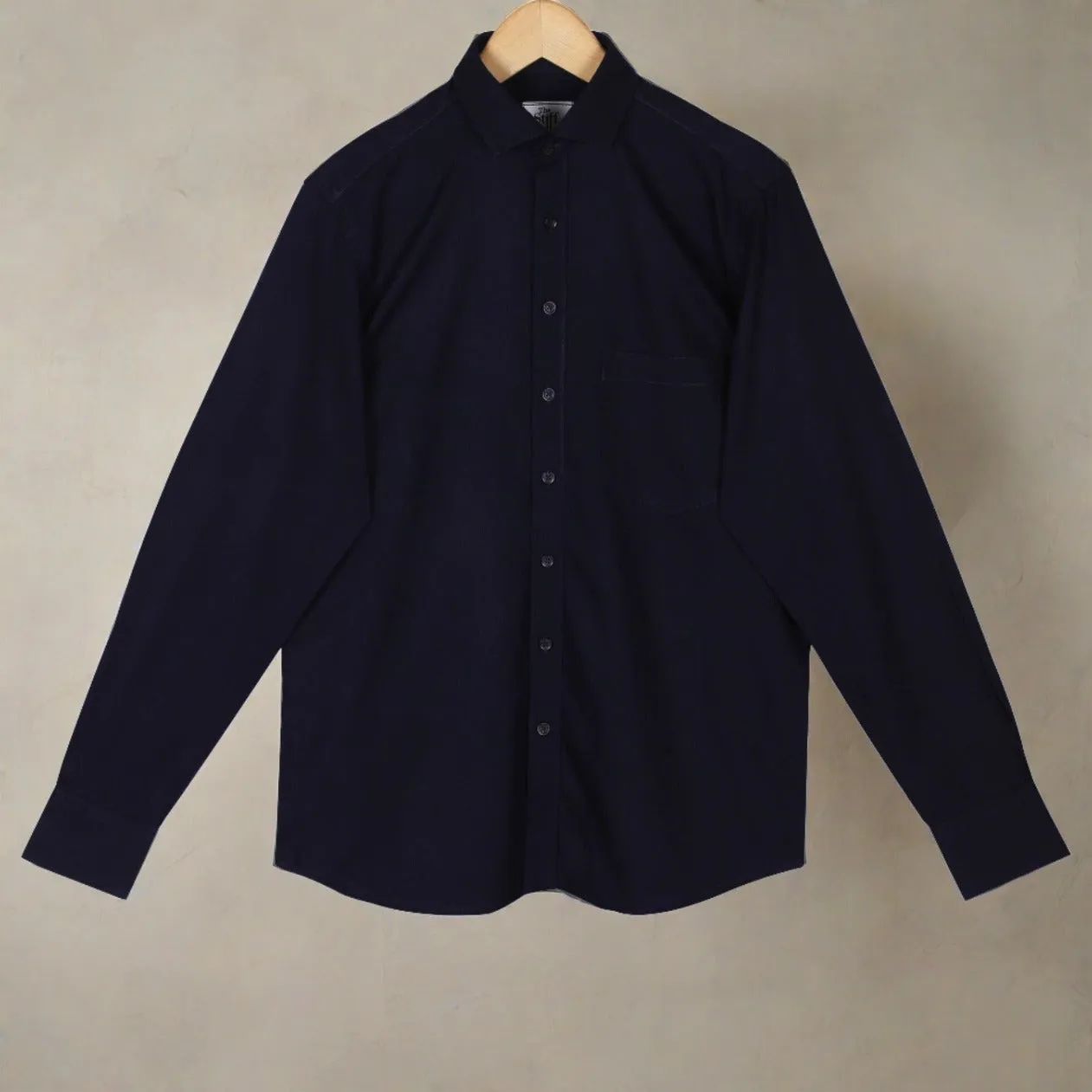 Navy Herringbone Regular Fit Shirt