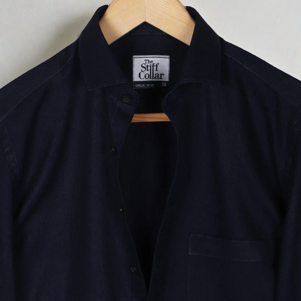 Navy Herringbone Regular Fit Shirt