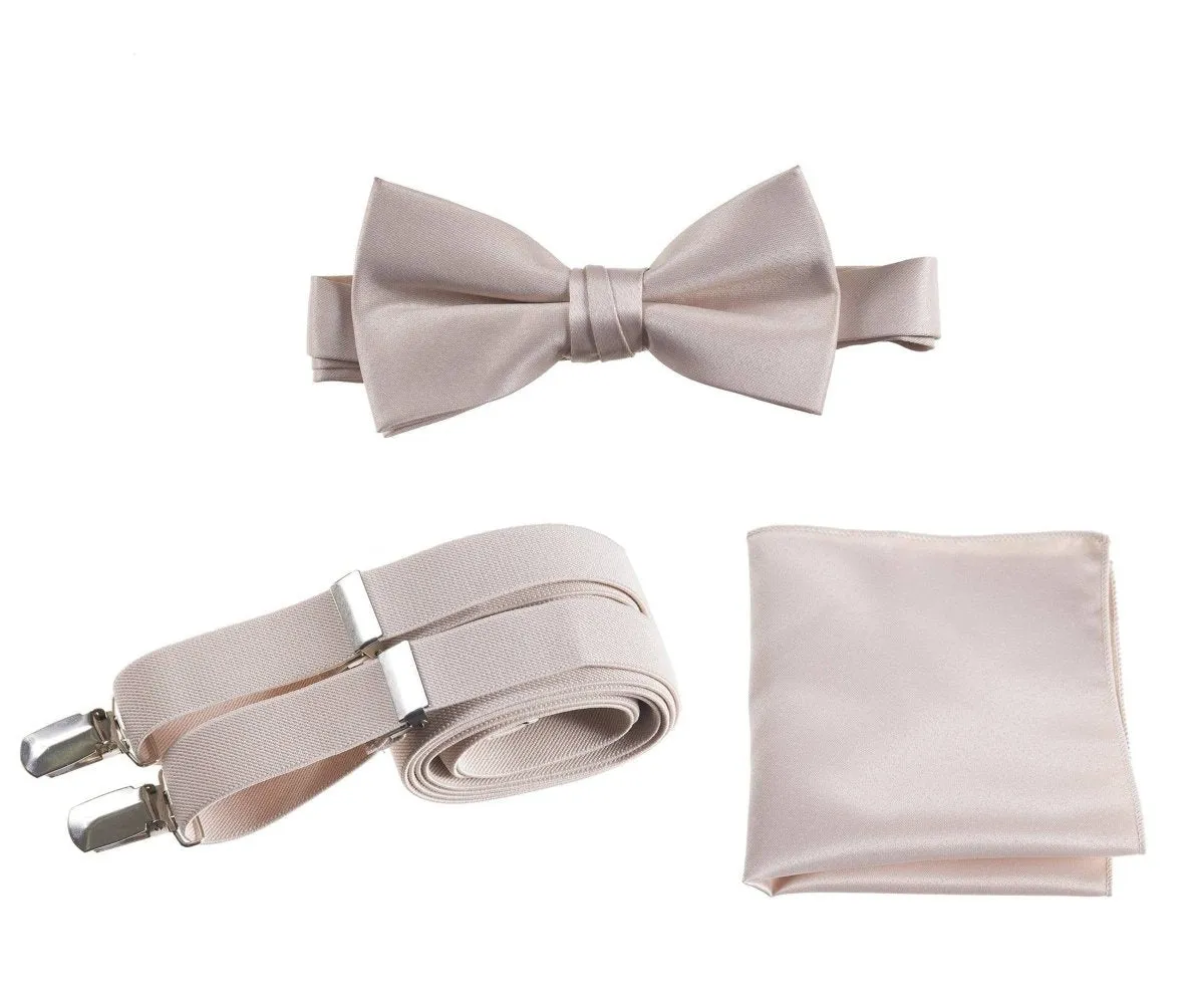 Pre-tied Bow Tie & Pocket Square with Adjustable Stretch Suspender