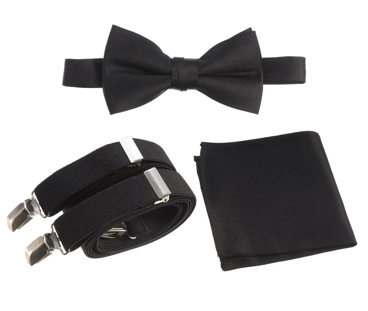 Pre-tied Bow Tie & Pocket Square with Adjustable Stretch Suspender