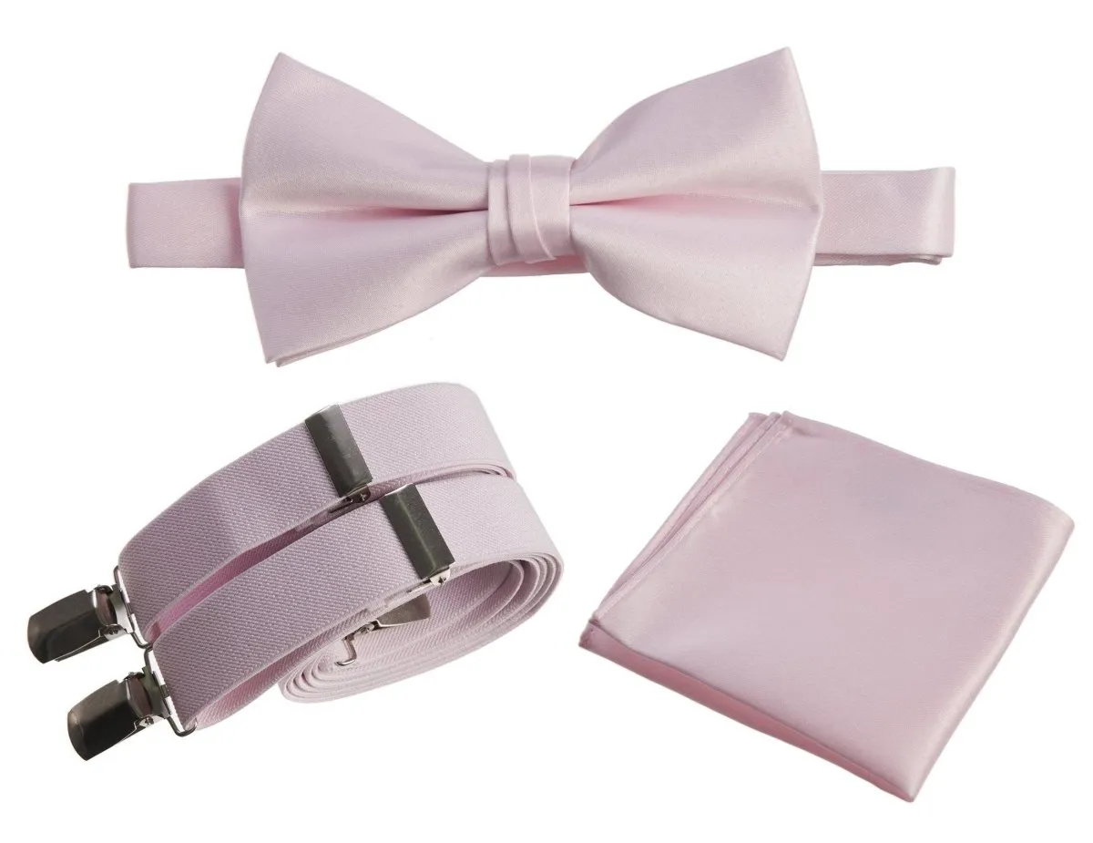 Pre-tied Bow Tie & Pocket Square with Adjustable Stretch Suspender