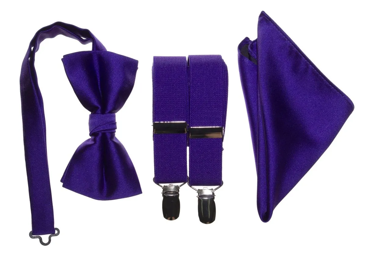 Pre-tied Bow Tie & Pocket Square with Adjustable Stretch Suspender