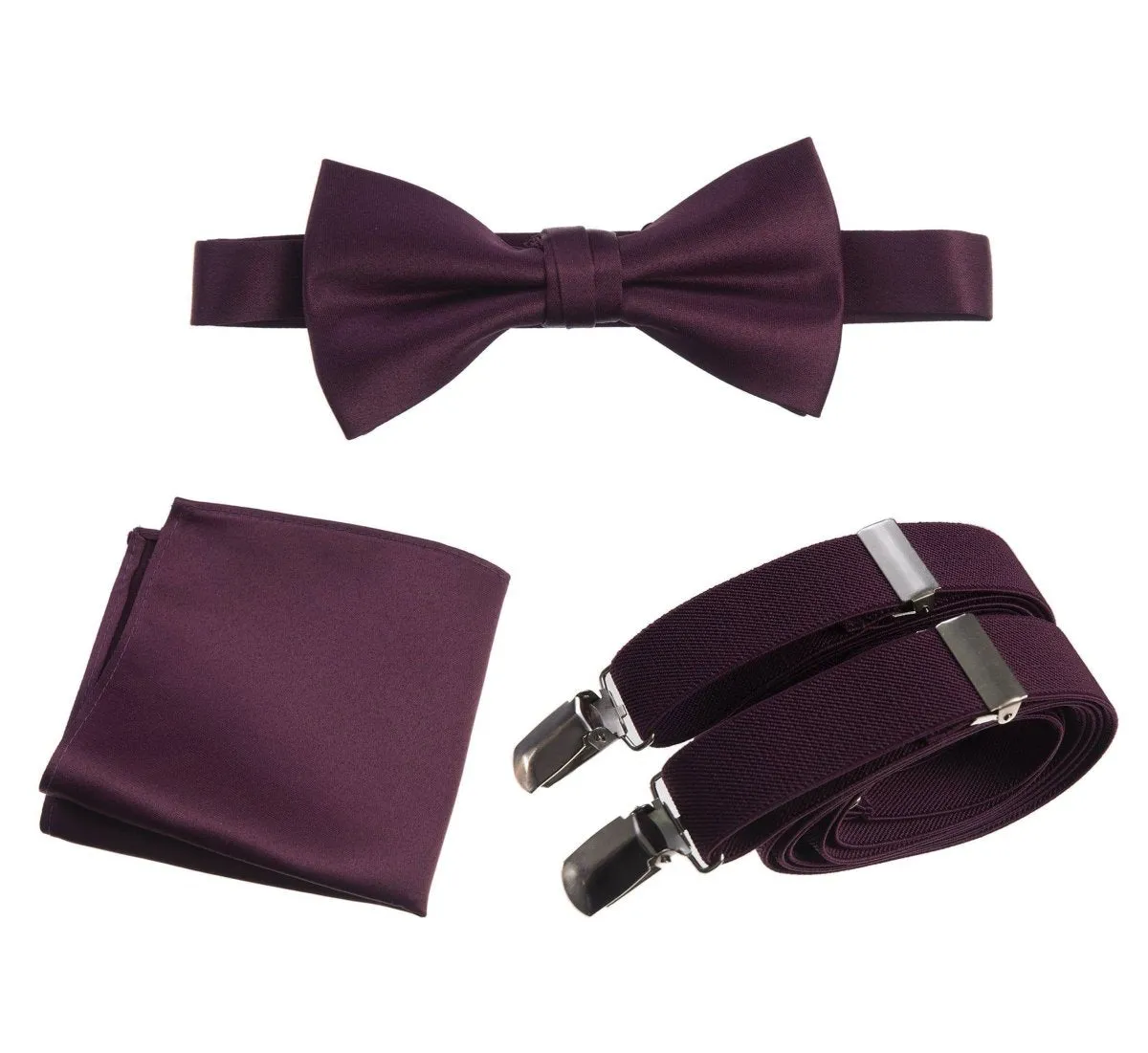 Pre-tied Bow Tie & Pocket Square with Adjustable Stretch Suspender