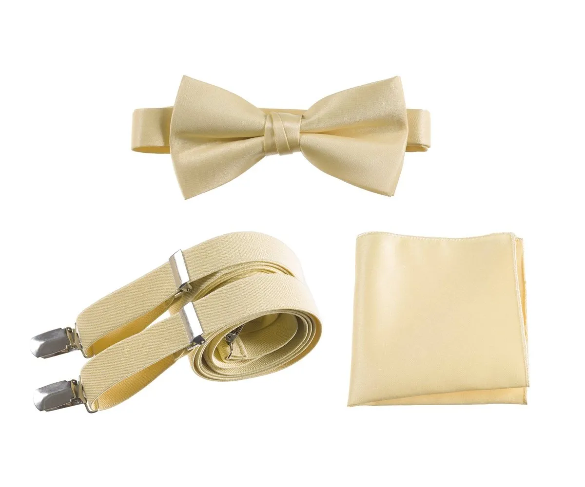 Pre-tied Bow Tie & Pocket Square with Adjustable Stretch Suspender