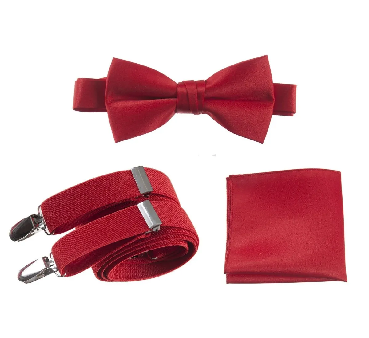 Pre-tied Bow Tie & Pocket Square with Adjustable Stretch Suspender