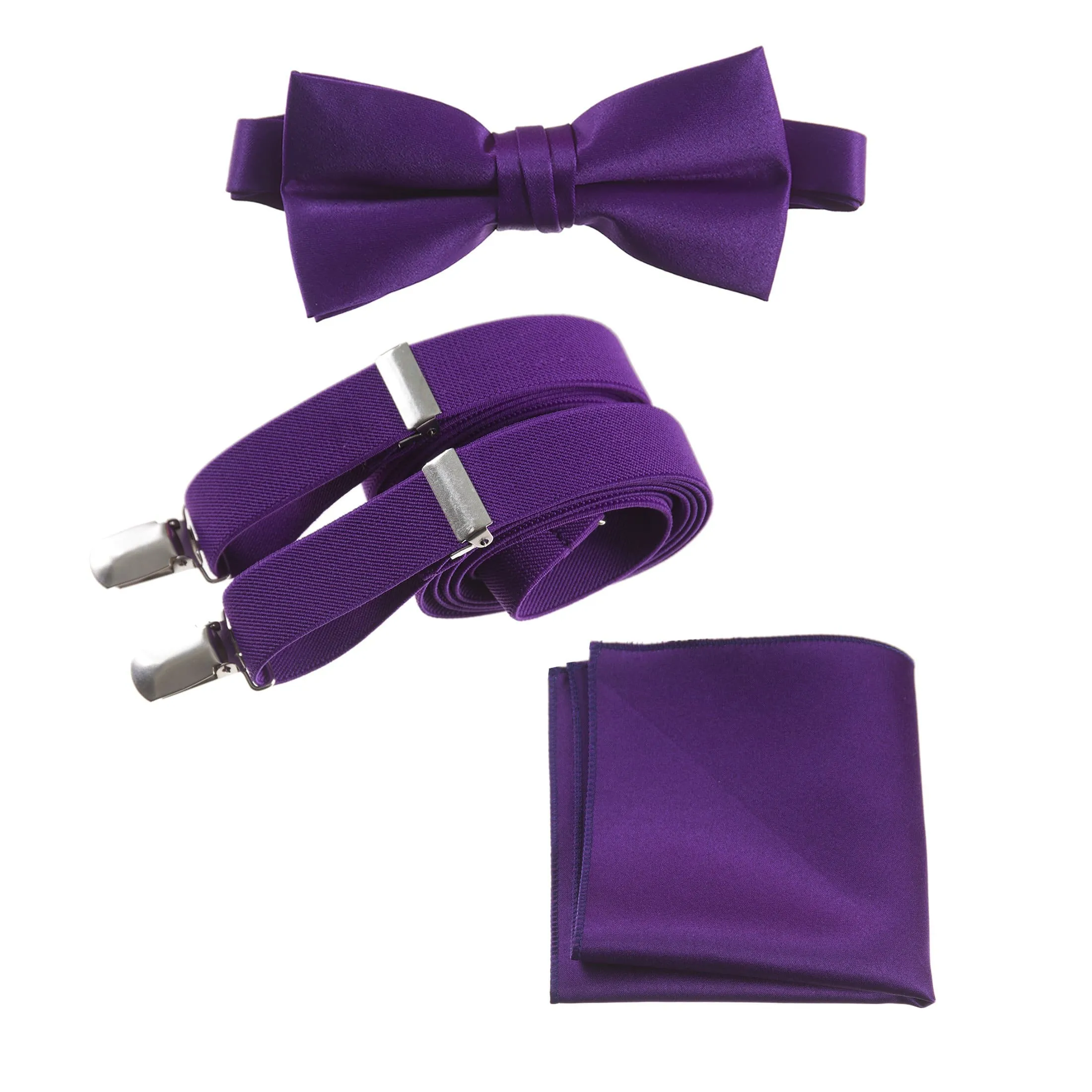 Pre-tied Bow Tie & Pocket Square with Adjustable Stretch Suspender