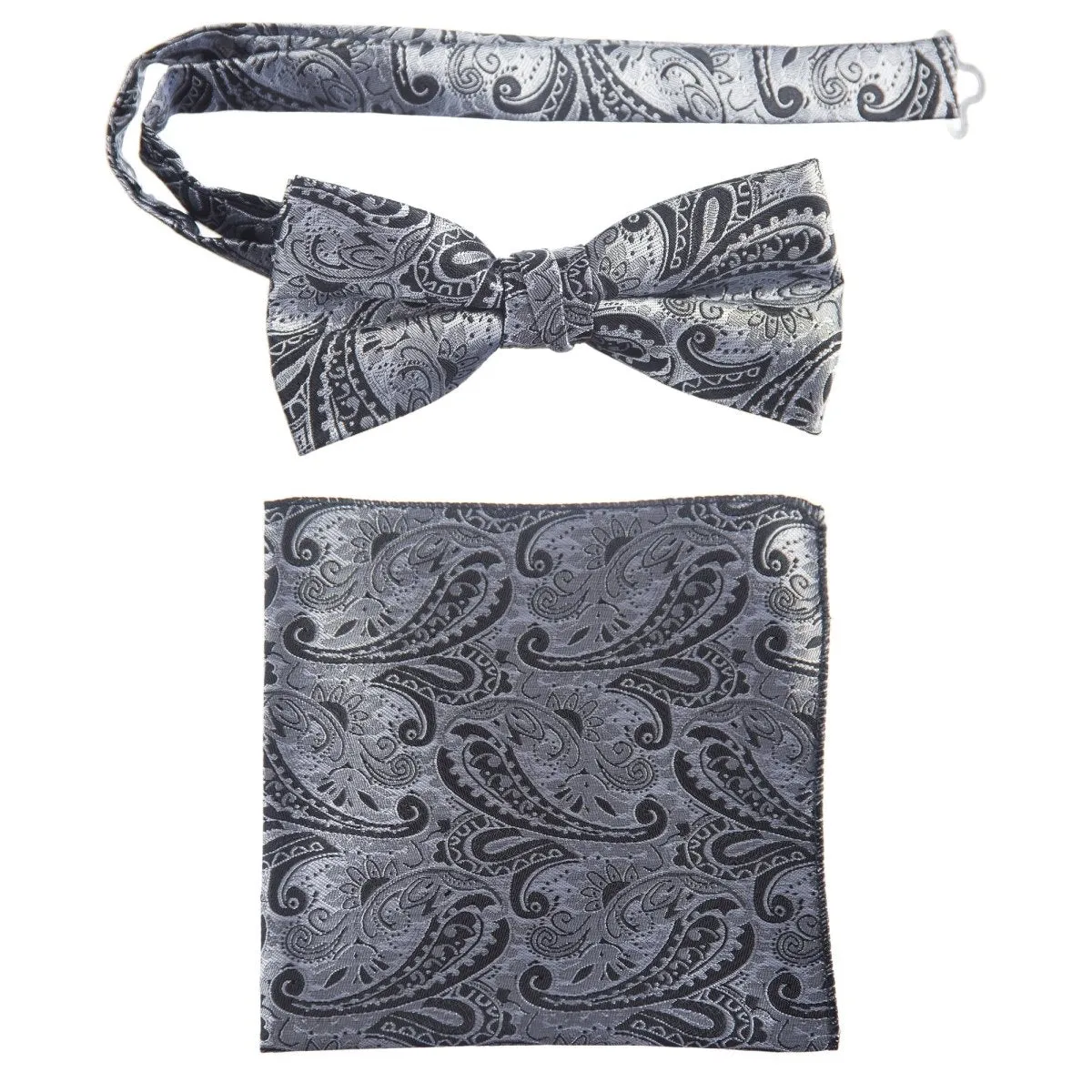 Pre-tied Bow Tie and Pocket Square Paisley Jacquard Handkerchief Sets