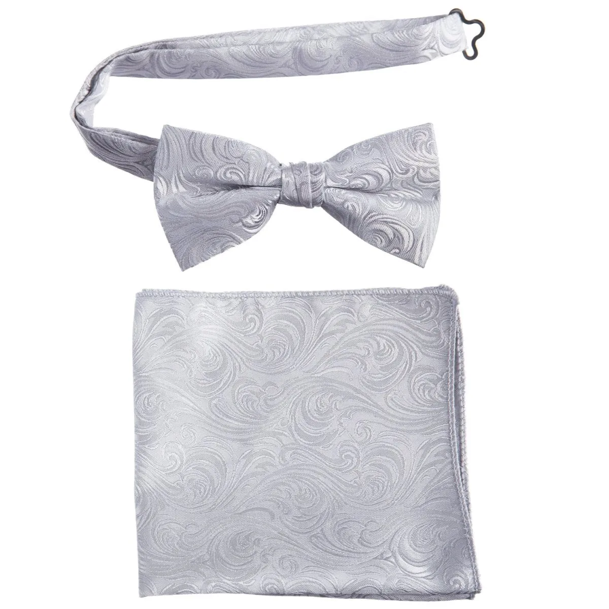 Pre-tied Bow Tie and Pocket Square Paisley Jacquard Handkerchief Sets