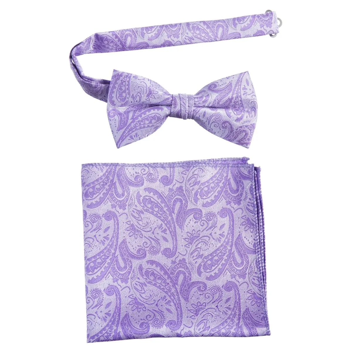 Pre-tied Bow Tie and Pocket Square Paisley Jacquard Handkerchief Sets