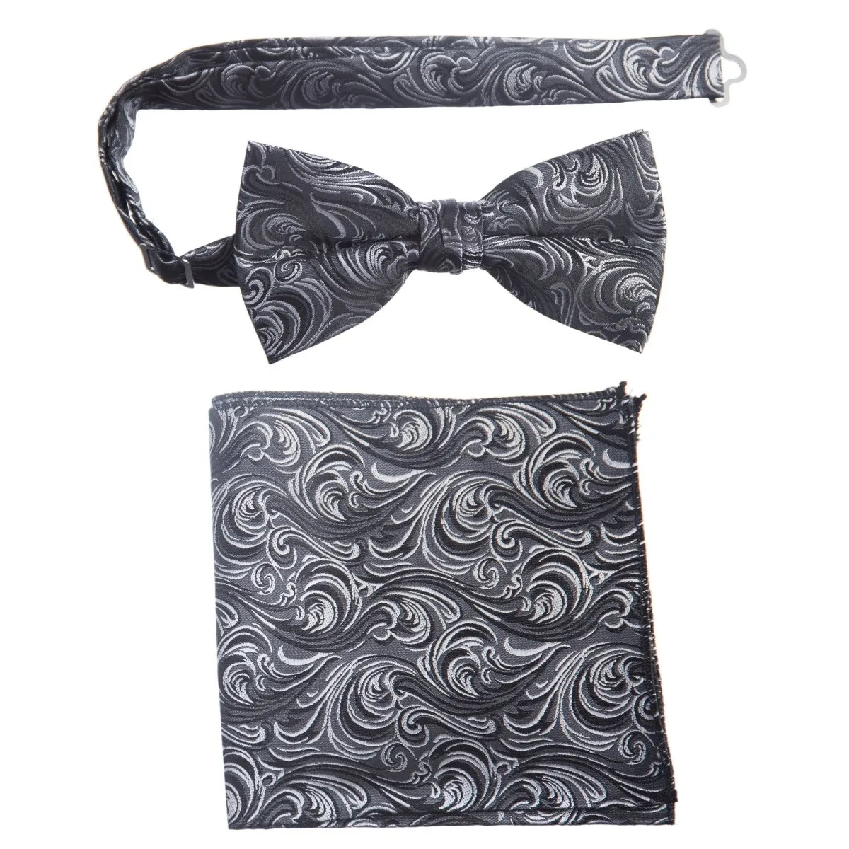 Pre-tied Bow Tie and Pocket Square Paisley Jacquard Handkerchief Sets