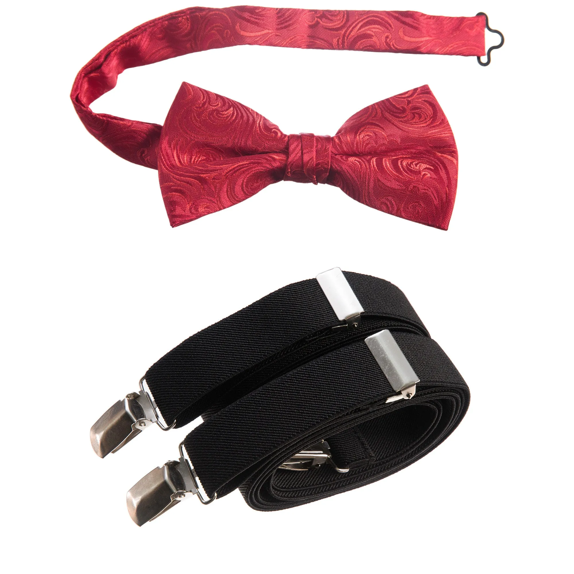 Pre-tied Bow Tie Paisley Jacquard and Adjustable Stretch Suspender Sets