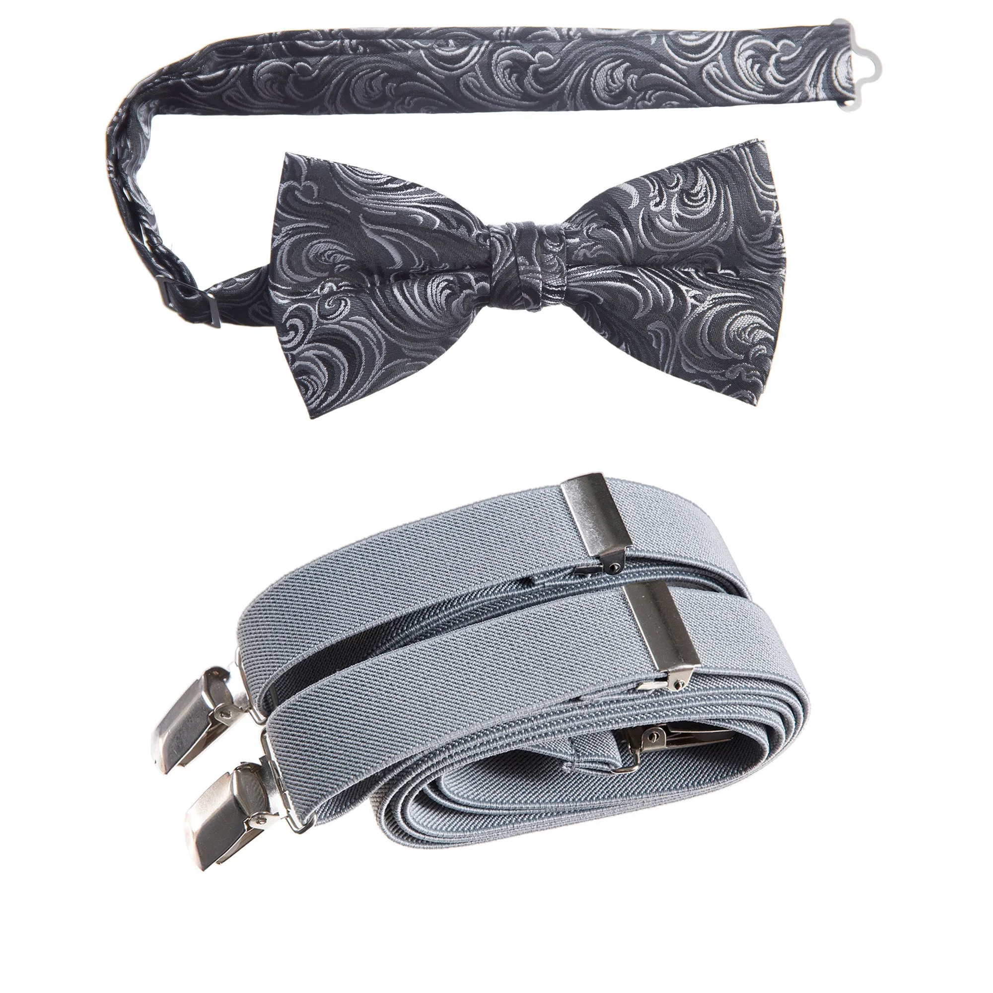 Pre-tied Bow Tie Paisley Jacquard and Adjustable Stretch Suspender Sets