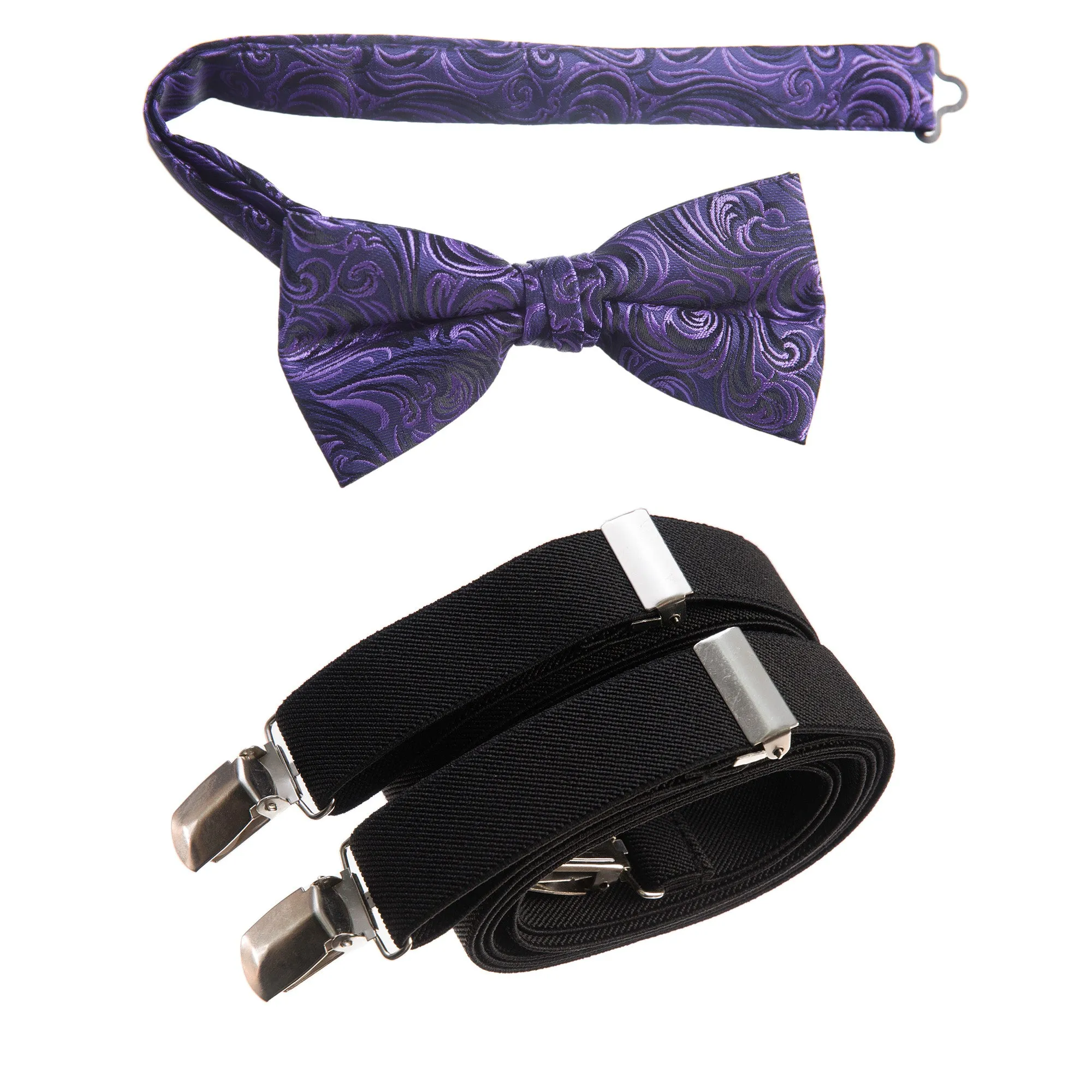 Pre-tied Bow Tie Paisley Jacquard and Adjustable Stretch Suspender Sets