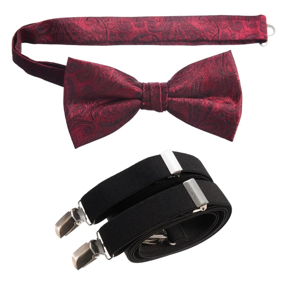 Pre-tied Bow Tie Paisley Jacquard and Adjustable Stretch Suspender Sets