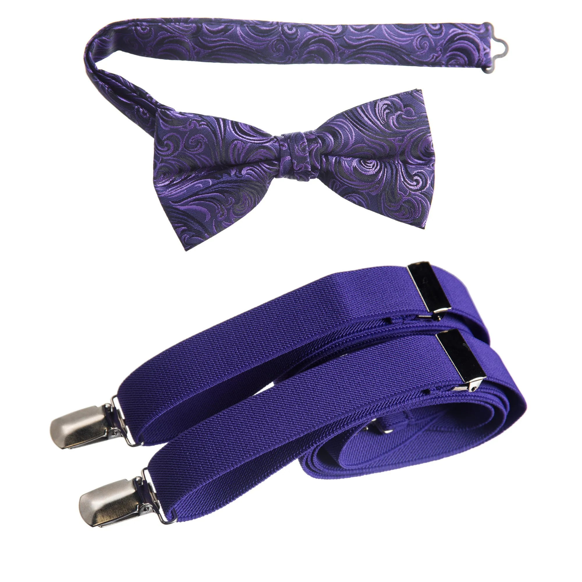 Pre-tied Bow Tie Paisley Jacquard and Adjustable Stretch Suspender Sets