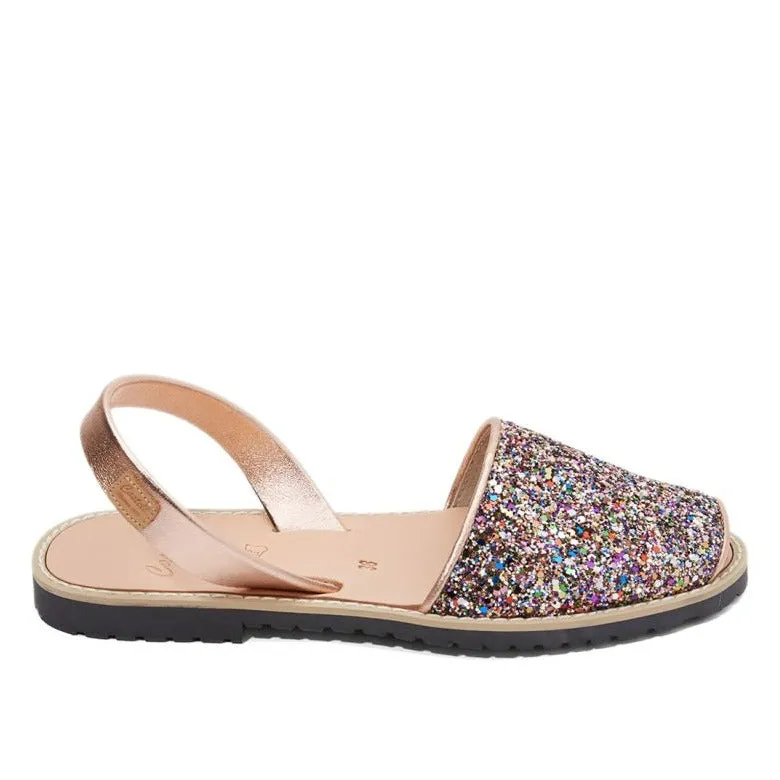 Renewed Glitter Leather Open Toe Menorcan Sandal For Women - Madona 1056R