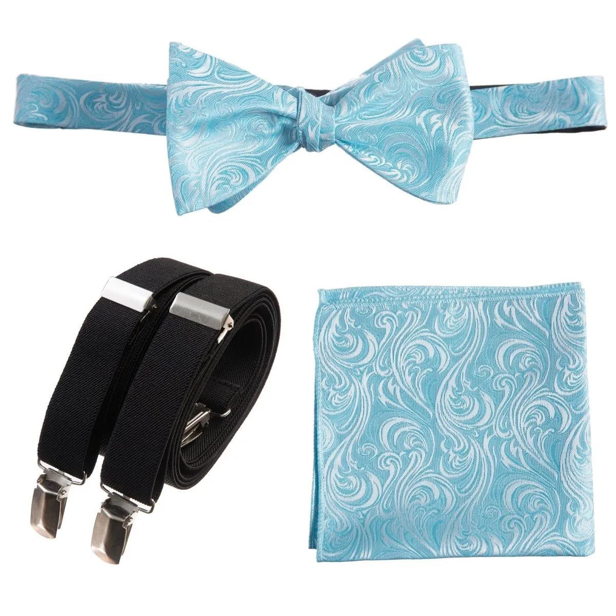 Self-tie Bow Tie & Pocket Square Paisley Jacquard with Adjustable Stretch Suspender