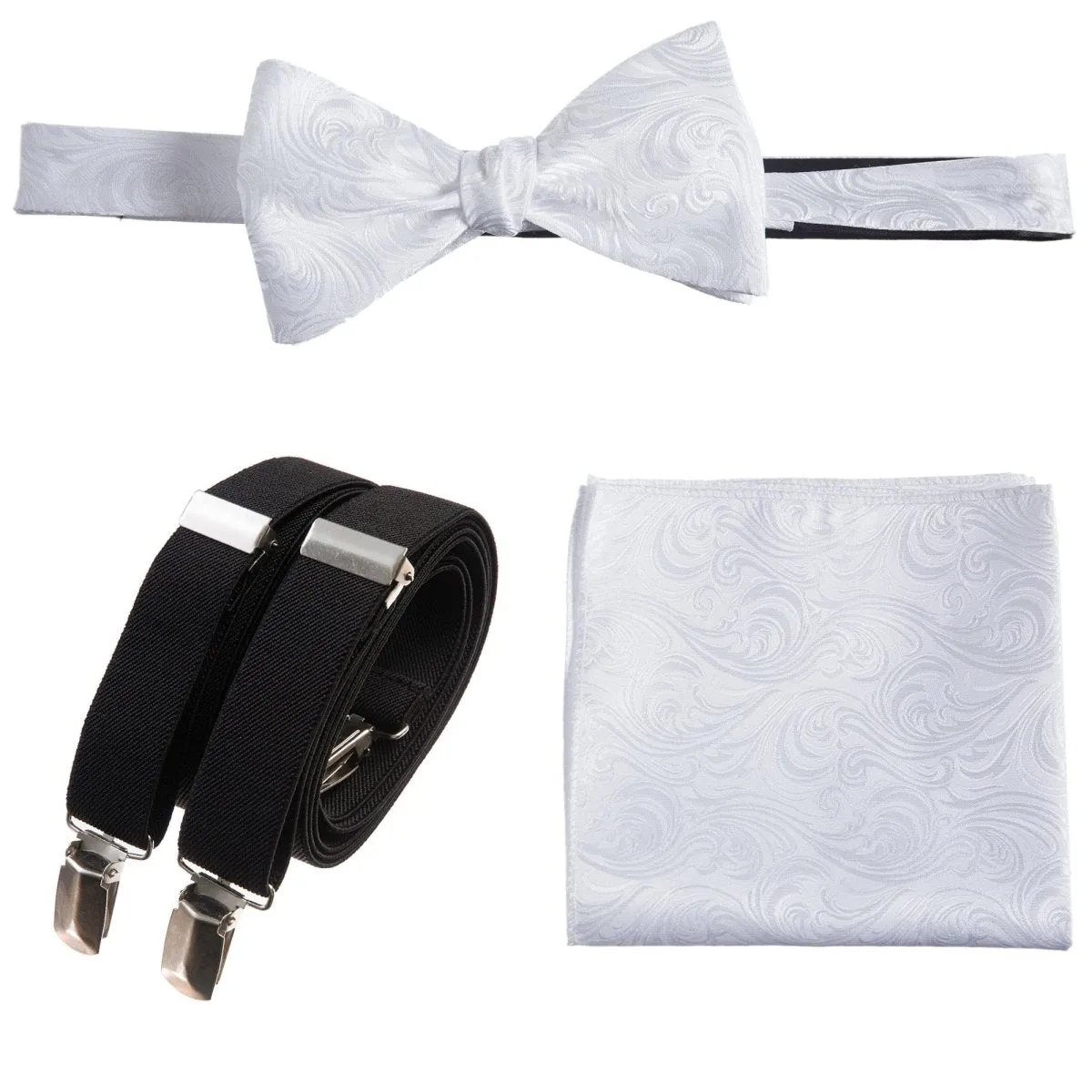 Self-tie Bow Tie & Pocket Square Paisley Jacquard with Adjustable Stretch Suspender