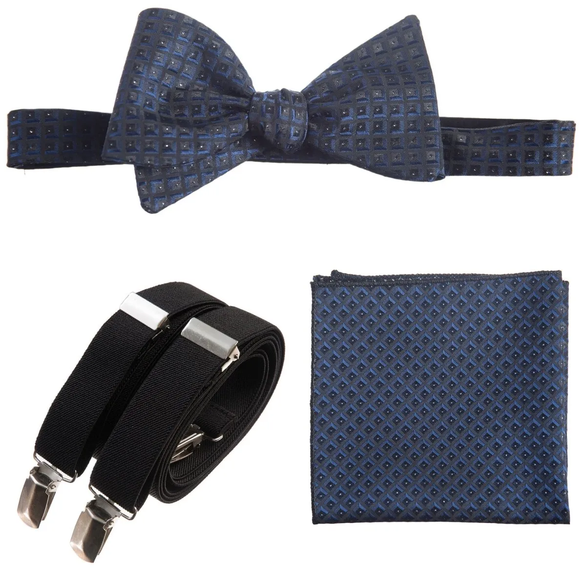 Self-tie Bow Tie & Pocket Square Paisley Jacquard with Adjustable Stretch Suspender